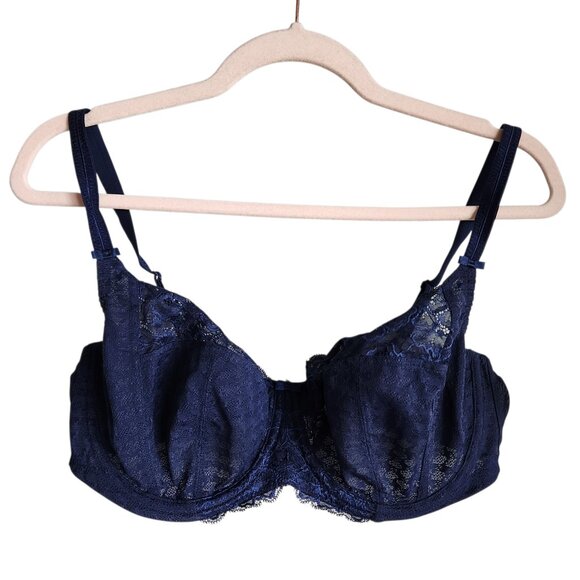 Panache Bra 40DD 40 E Blue Navy Women's Envy Bra Underwire Lace Back Close - Picture 1 of 9